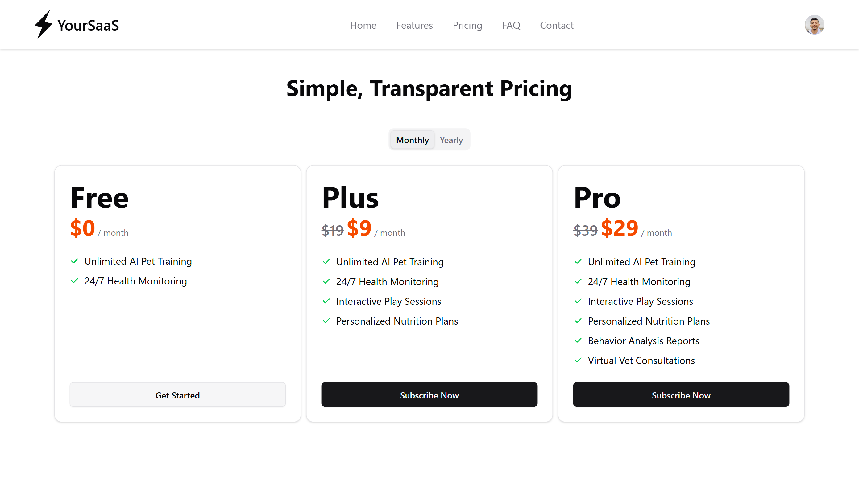 SvelteBolt Pricing Component - Light Mode